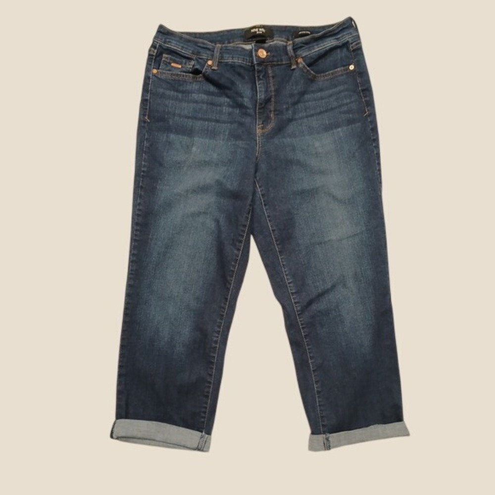 Nine West Jeans Chrystie Capri Dark Wash Denim Cropped Cuffed Size 10
